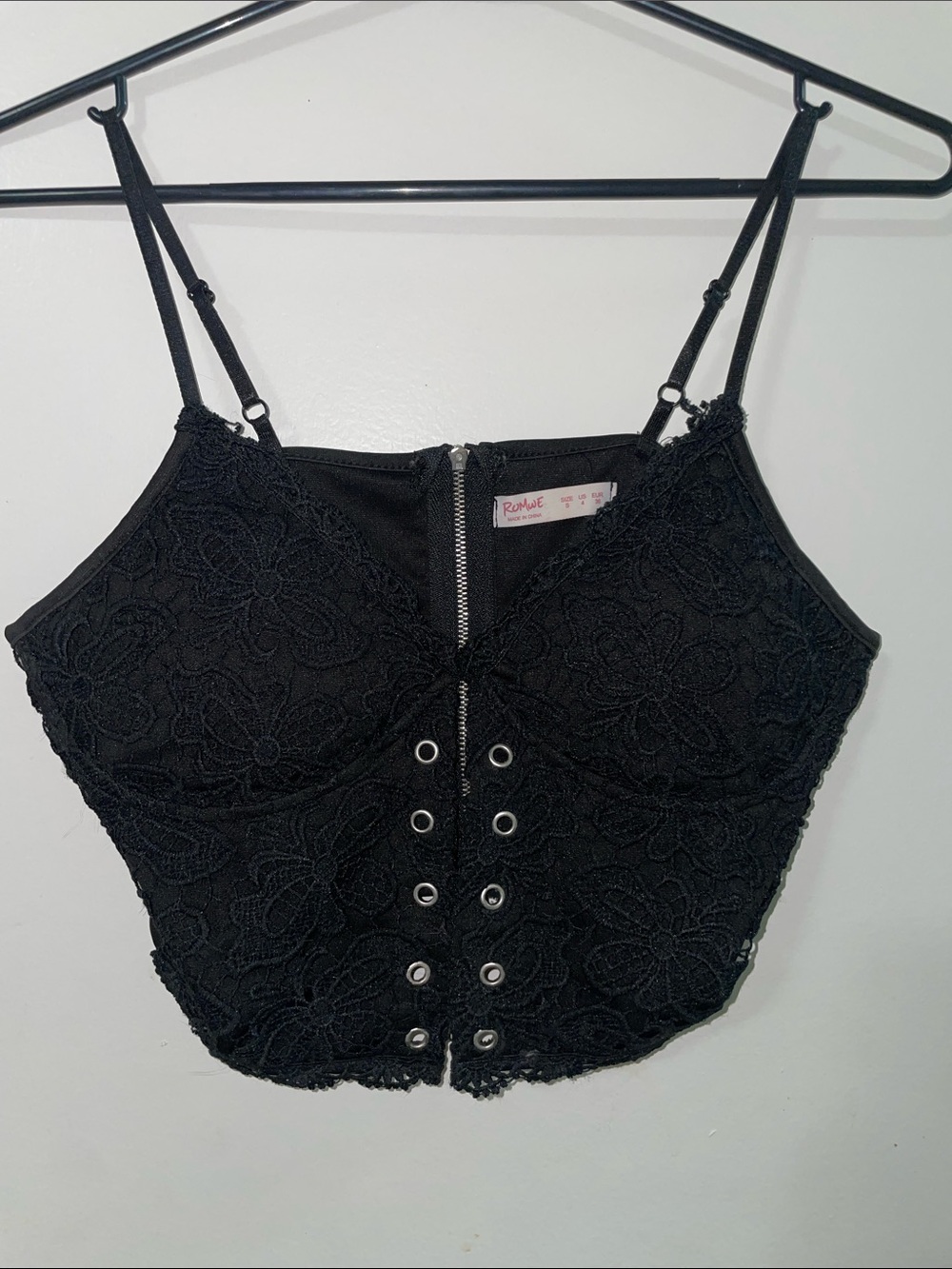 ROMWE Black Lace Corset Crop Top with Grommet Accents(missing strings for front)